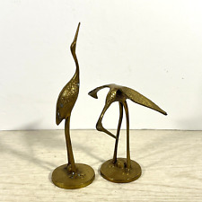 Vintage MCM Pair of Solid Brass Cranes Sculptures Egrets Herons Stork 7