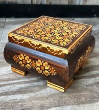 VTG Russian Marquetry Inlaid Wood Shabby Chic Trinket Footed Box Trinket Stash picture