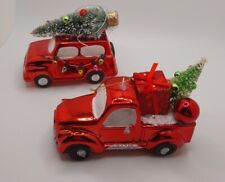 Red Truck SUV Christmas Tree On Top Presents VTG Christmas Ornaments Holiday New picture