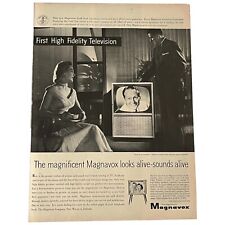 1956 Magnavox Print Ad TV ON Couple Watching Art Linkletter People are Funny picture
