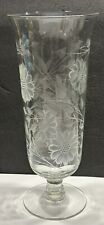 Beautiful Etched 10” Glass Vase - Floral Design - Footed Pedestal - Flowers EUC picture
