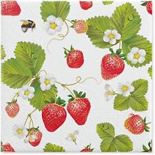 TWO Individual Paper Luncheon Decoupage Napkins STRAWBERRY BEE Art Decorative picture