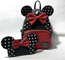 Loungefly Disney Minnie Mouse Black & White Polka Dot Mini Backpack with Wallet picture