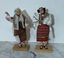 TWO BEAUTIFUL VINTAGE EUROPEAN ROMANIAN DOLLS OF FEMALES IN TRADITIONAL CLOTHES picture
