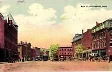 Main Str Scene Trolley Horses Wagons Southbridge MA Divided Postcard c1914 picture