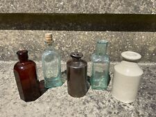 5  ANTIQUE GLASS Stone VICTORIAN BOTTLES Green Clear Brown White picture