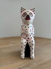 Hand Carved Wood Cat Solid Wooden Figure Statue Decor picture