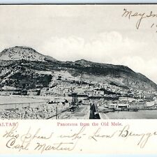 1909 Gibraltar Panorama from Old Mole Port Litho Photo Postcard VB Cumbo Vtg A29 picture