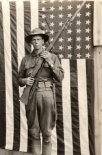 Army Soldier Rifle Bayonet American Flag World War 1 Postcard Rppc Postcard picture
