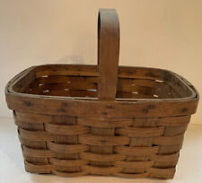 Antique Hand Woven Basket Ash Splint Wood Handle Carry New England Vintage picture