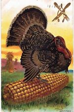 Thanksgiving Turkey Corn Cob Sunset Taggart 1909 Gold Knife Fork  picture