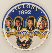 VTG Victory 1992 Hillary Bill Clinton Al Tipper Gore Presidential Pinback Button picture