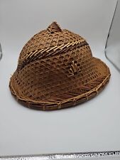 Vintage Antique Asian Woven Wicker Chinese Straw Bamboo Hat Amazing Handwork picture