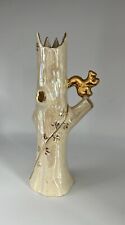 Vintage Opalescent Lustreware Tree Trunk with Gold Gilded Squirrel Ivy Vase picture