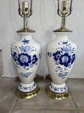 2 Vintage Hand Painted Delft blue/White ceramic vase Lamp - Delft Holland 28” picture