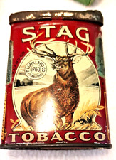 Antique 1910s Stag Smoking Tobacco  Pocket Tin hinged lid &  tax stamped items picture