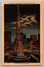 Indianapolis, Indiana -Soldiers & Sailors Monument at Night - Vintage Postcard picture