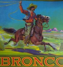 Bronco Western Cowboy Horse Lasso Fruit Crate Label Vintage Original 1930's  picture