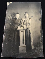 Antique Tin Type Photograph Two Women Standing 3.25x2 1/8 picture