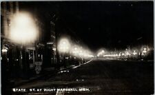 Antique RPPC Postcard Marshall Michigan State Street at Night Signs Real Photo picture