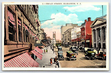 Original Old Vintage Outdoor Postcard Street Bank Cars Elizabeth New Jersey USA picture