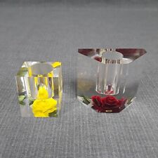 Vintage Lucite Acrylic Candle Holders Pair of Roses MCM picture