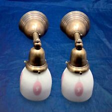 Rewired Pair Brass Sconces Cameo Shades 26A picture