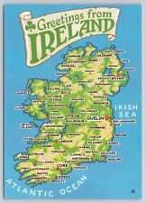 Greetings From Ireland Map of Irish Cities Atlantic Ocean Irish Sea Postcard picture