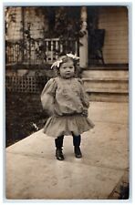 c1910's Cute Chubby Little Girl Curly Hair Ribbon Antique RPPC Photo Postcard picture