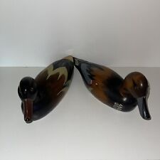 Vintage hand carved wooden ducks with glass eyes Set of 2 picture