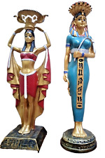 2x Isis ANTIQUE ANCIENT EGYPTIAN Statue Goddess Isis Head Candlestick picture