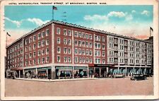 Postcard Boston Mass Hotel Metropolitan Tremont St & Broadway vintage postcard picture