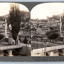 c1910s Sarajevo, Bosnia, Austria Hungary Birds Eye Stereo Real Photo Bridge V23 picture