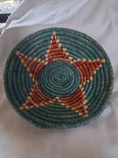 Vintage Native American Ceremonial Basket Handwoven  In Coral & Turquoise Color picture