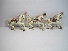 Set Of 3 Beautiful Flowers Decorated Horses Christmas Holiday Ornaments 4.5