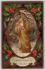 Christmas Santa Claus Yellow Robe Baby Christ Jesus PFB 9103 Vtg Postcard 1910's picture