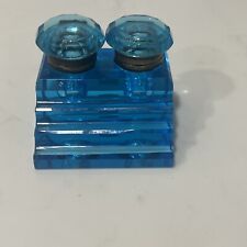 Rare Antique Blue Sapphire Cut Glass Double Inkwell Pen Holder 2.5” READ picture