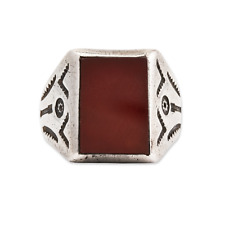 LARGE NATIVE AMERICAN STERLING SILVER CARNELIAN ARROW STAMPS SIGNET RING 10.75 picture