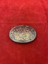 Crumrine El Arturo Bronze Silver Electroplated Floral Pattern 3.5” belt buckle picture