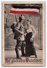 c1910's Couple Romance Goodbye WWI Flag German Soldier Mail Antique Postcard picture
