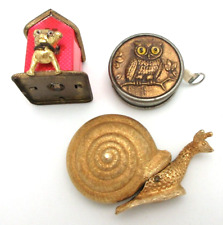 3 Vintage Figural Tape Measure Collection GERMANY FLORENZA Owl, Dog House, Snail picture