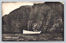 RPPC Ship By Bird Mountain Shore in Norway, Birds Flying VINTAGE Postcard picture