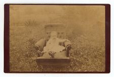 Antique Circa 1890s Rare Cabinet Card Child in Chair Out in Middle of Field picture