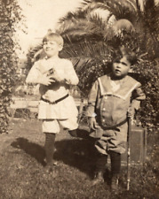 c1908 RPPC Young Boys In Backyard CLASSIC Fashion 'I Have The Blues' Postcard picture
