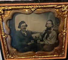 Interesting Ambrotype 2 Drinking Men - Gold Miners or Sailors? Tinted 1860s picture