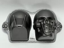 Wilton 3D Skull Cake Pan Mold Cast Aluminum Gothic Pirate Skeleton Halloween picture