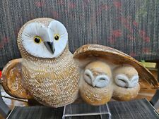 Owl Family Large Resin Figurine Tan/White Mom & Babies picture