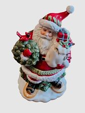 Santa Claus Cookie Jar Colorful, Festive CR  Brand Hand Painted Large 12”  picture