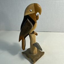 Cute Vintage Hand Made Hand Carved Wooden Parrot Trinket He Swivels On His Perch picture