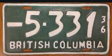 **1936 BRITISH COLUMBIA License Plate **  #5531  Restored... 4 Digit picture